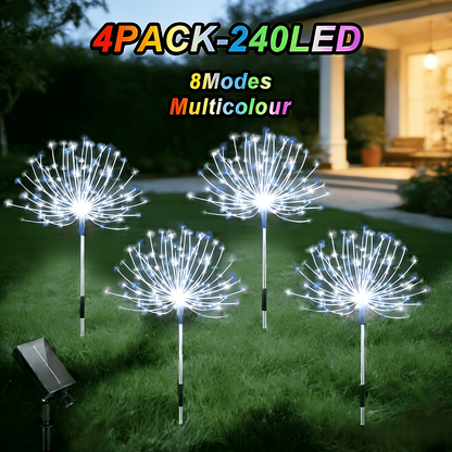 Solar Garden Lights Firework Stakes with 240/360/480 LEDs, 8 Modes, 4/8 Packs and Three Colors