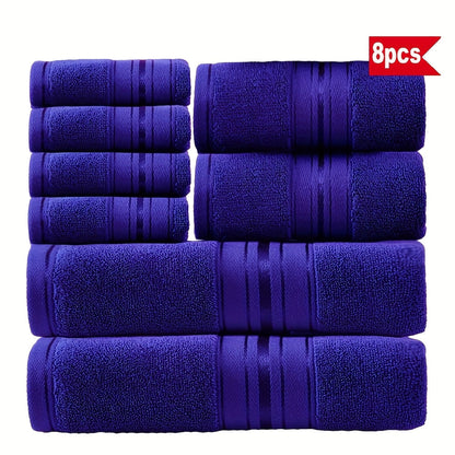 Striped Bath Towels, Towel Set 8 Piece 550GSM Pure Cotton Vintage Striped Bath, Hand Towels and Washcloths for Home and Guest Use
