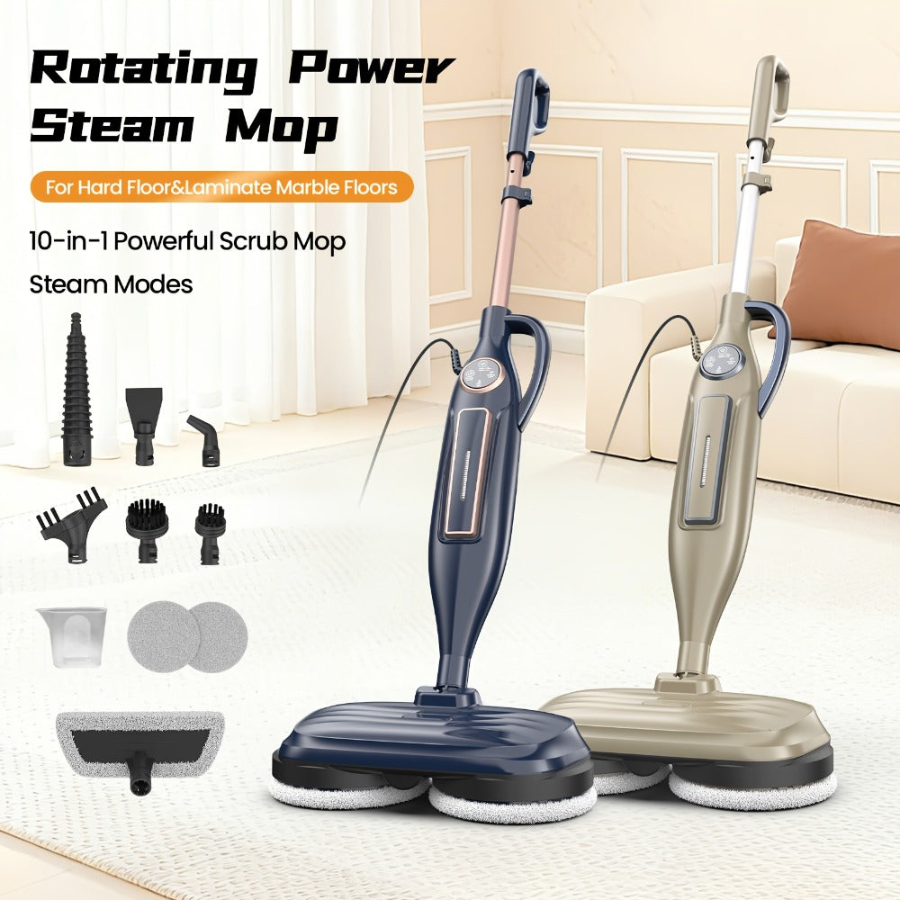 Steam Mop 10-in-1 Spinning Rotating Mop Pads with Steam Blaster Technology - 3 Steam Modes, LED Headlights