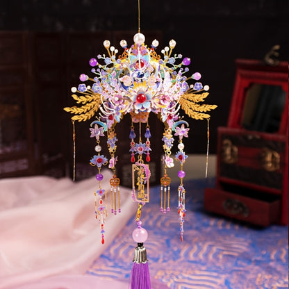 3D Metal Puzzle Phoenix Crown Qingluan – Blue & Gold DIY Assembly with Beads & Tassels, Chinese Mythology Art Collectible