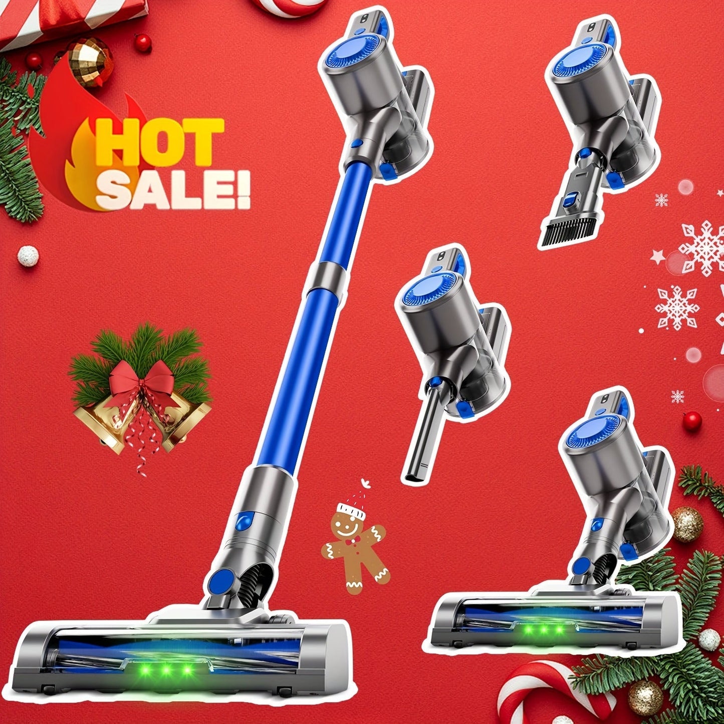 Cordless LED Stick Vacuum Cleaner with Removable Battery, Two Suction Modes and Seven Color Options
