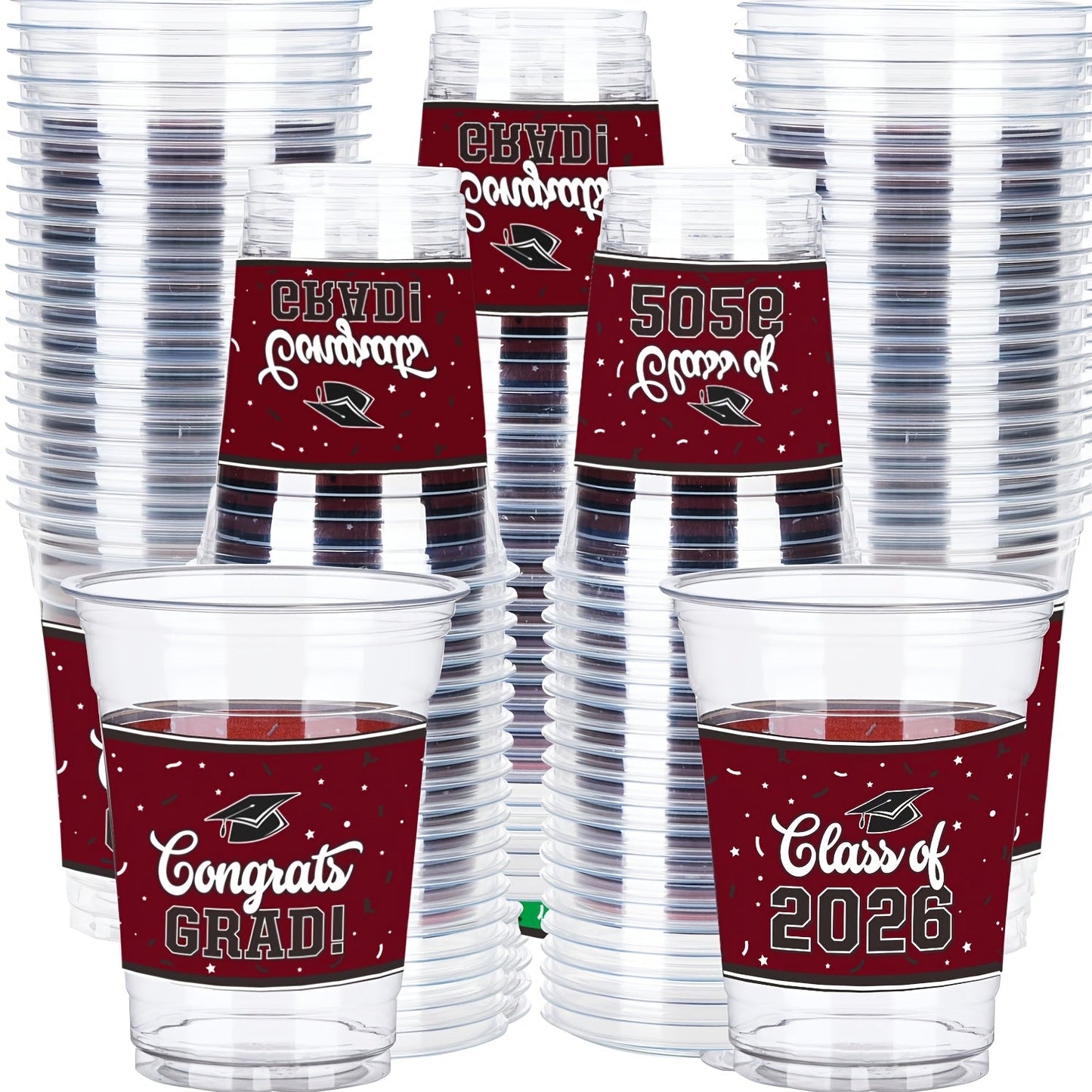 Graduation Plastic Mugs 100 Pack 14oz, 2026 Graduation Party Cups in Black Red Blue Green Purple Maroon for Graduation Ceremony