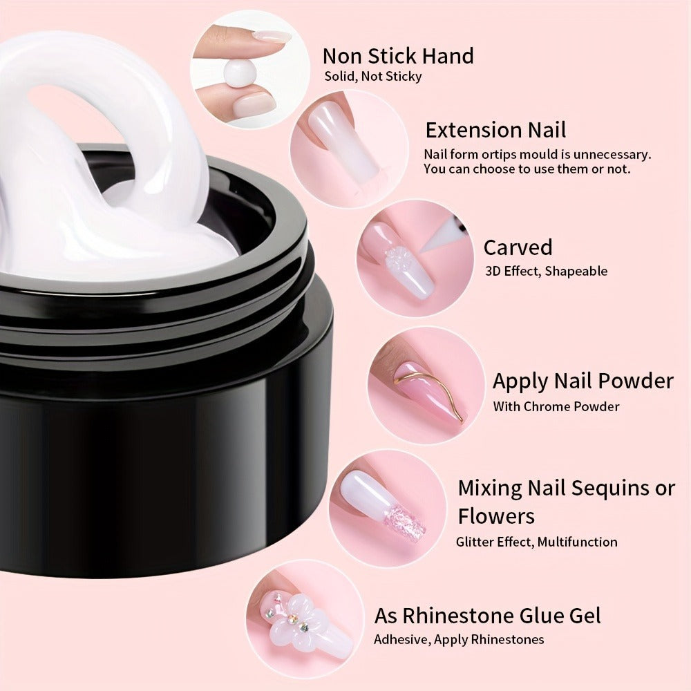 Builder Gel Nail Extension Starter Kit 5pcs Clear Nude Solid – Hard Gel Sculpting Set with Flower Molds & Sculpting Brush for 3D Floral Nail