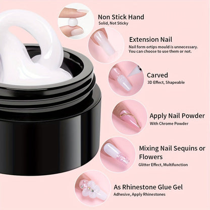 Builder Gel Nail Extension Starter Kit 5pcs Clear Nude Solid – Hard Gel Sculpting Set with Flower Molds & Sculpting Brush for 3D Floral Nail