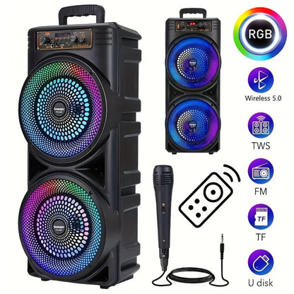 Dual 8.5" Subwoofer Party Speaker 6000W with RGB Lights | Portable Wireless Bluetooth 5.0, TWS Stereo Pairing, FM Radio, Built-in Mic