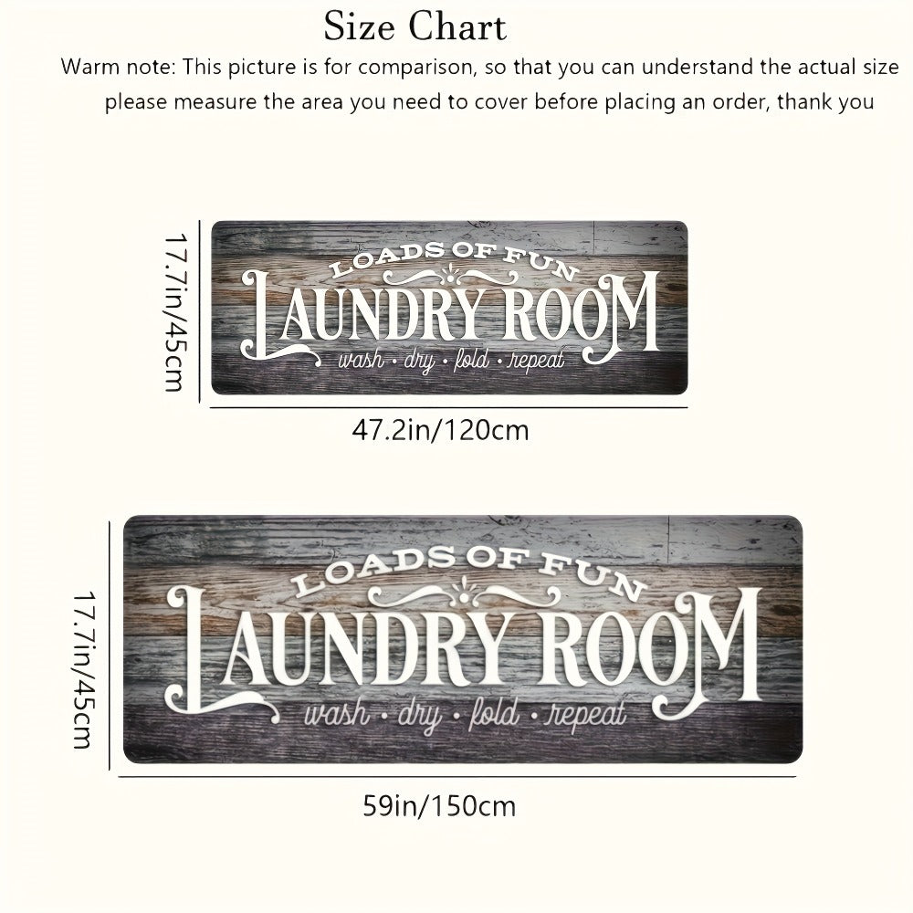 Non-Slip Laundry Room Mat Wood Grain Design – Heavy Duty Washable Rubber Backing Carpet | Rustic Dark Brown & Gray Kitchen Bathroom Rug |