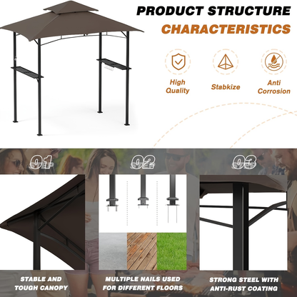 Outdoor Grill Gazebo Double-Tier BBQ Canopy for Grilling, Camping and Outdoor Meals, with the Listed Configuration