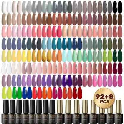 Gel Nail Polish Set with ROSALIND Label, 92 Colors Plus 8 Base and Top Products, 100 Pieces
