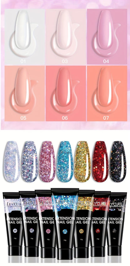 Builder Gel Nail Extension Kit – Quick Build UV LED Acrylic Gel in White Nude Pink Crystal for Nail Construction Overlay Sculpting Salon