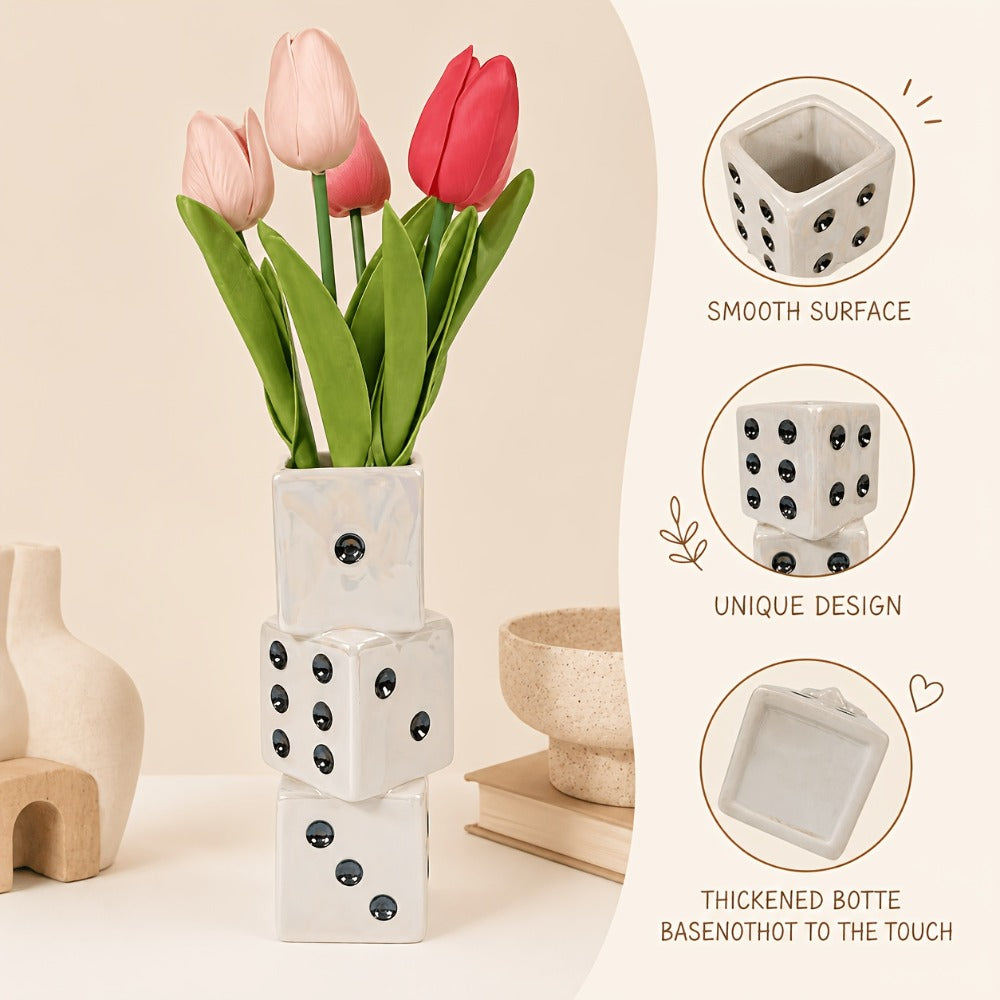 Ceramic Dice Vase for Dried Flowers Pampas Grass Rose Modern Square Flower Vase Unique Home Decor Gift Handmade Decorative Vase for Living