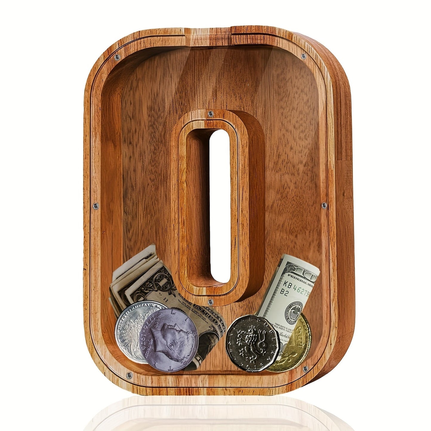 Personalized Wooden Piggy Bank for Kids – A-Z Alphabet Letter Initial Coin & Bill Savings Bank for Boys & Girls
