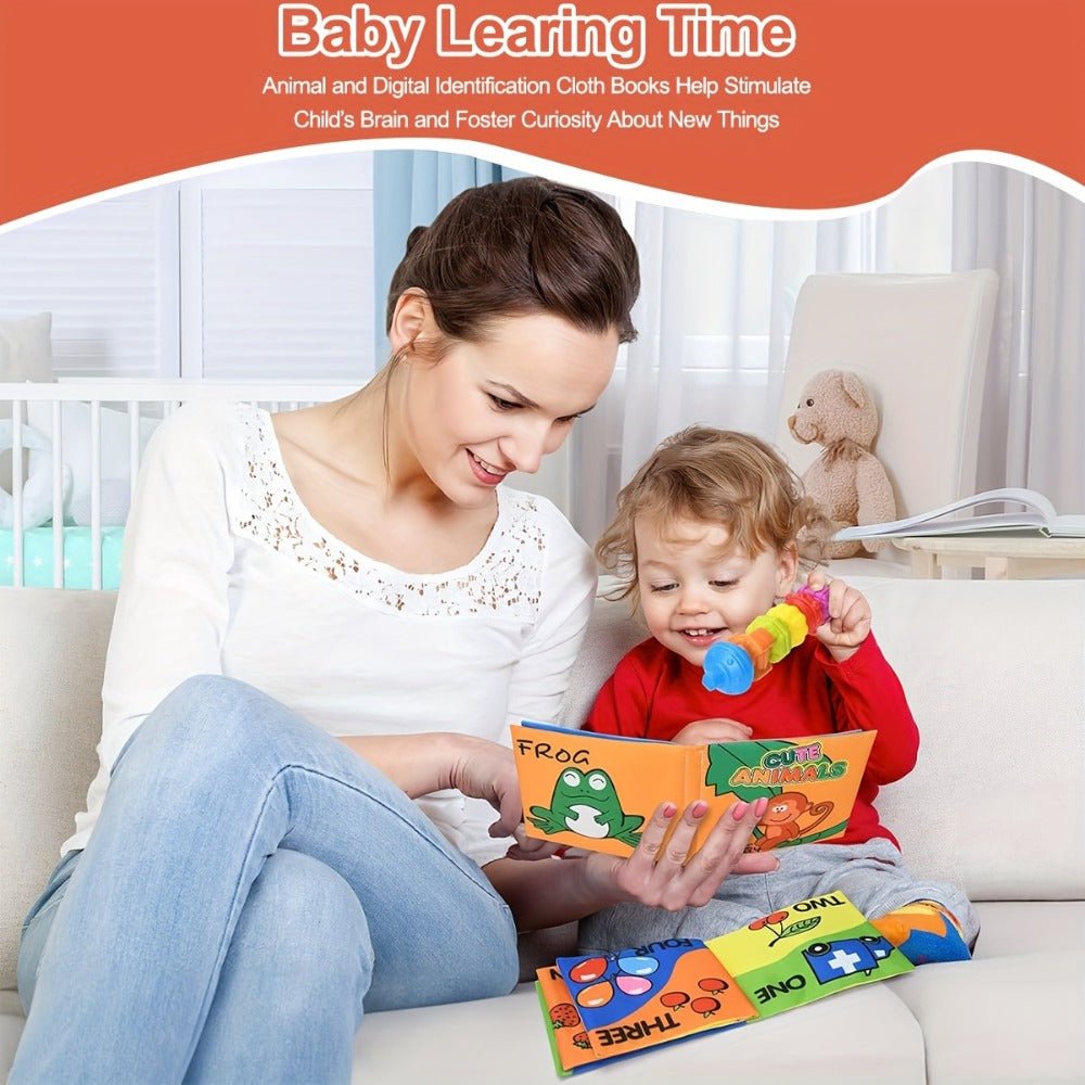 Sensory Stacking Toy Set 3-in-1 for Toddlers & Babies, Hand-Eye Coordination & Fine Motor Skills Activity Kit with Cloth Book