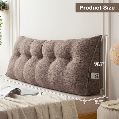 Bed Wedge Pillow Headboard Pillow with Side Pockets Removable Cover Teddy Velvet Reading Pillow Twin Queen King
