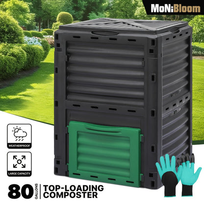 80 Gallon Large Compost Bin Outdoor Tumbler Rotating Dual Chamber Composter with Sliding Door for Garden Patio All-Season Fast Working