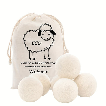 Wool Dryer Balls XL 6 Pack – 100% Natural Wool Fabric Softener, Reusable Dryer Balls Reduce Drying Time & Wrinkles
