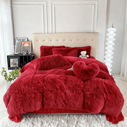 Velvet Duvet Cover Set Fluffy Plush Bedding Minimalist Solid Color, Carved Velvet Quilt Cover with Pillow Shams