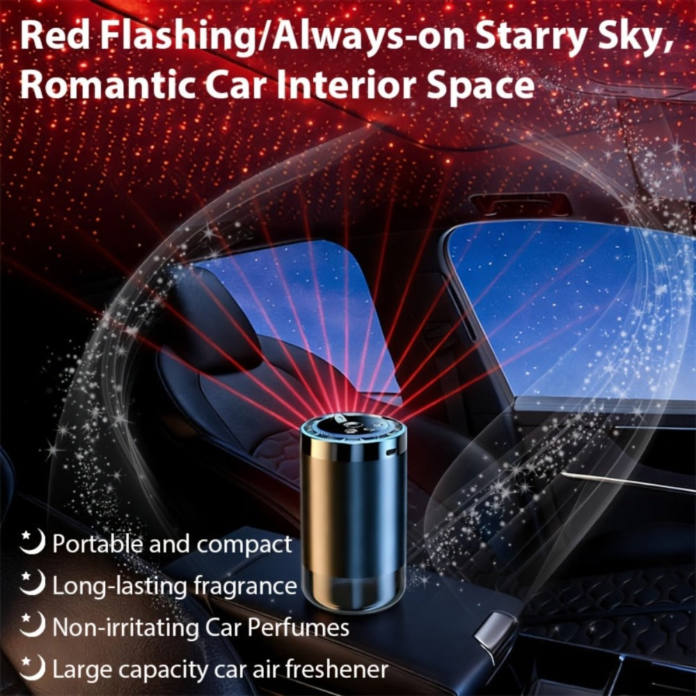 4-in-1 Car Air Freshener Diffuser with Starry Sky Projection – Aromatherapy Humidifier Dynamic Ambient Light, USB Powered