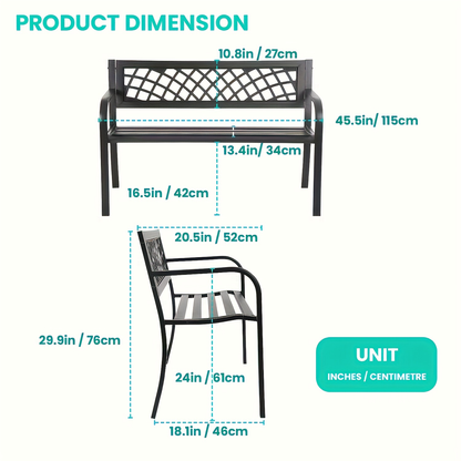 Garden Bench Outdoor Solid Black Metal Frame Patio Seating Park Bench for Backyard Lawn Porch Entryway for Garden, Patio and Yard Use