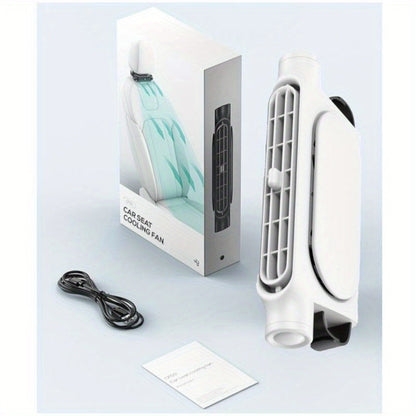 USB Car Seat Fan with Enclosed Air Outlet, Three Speed Settings and White or Black Color Options