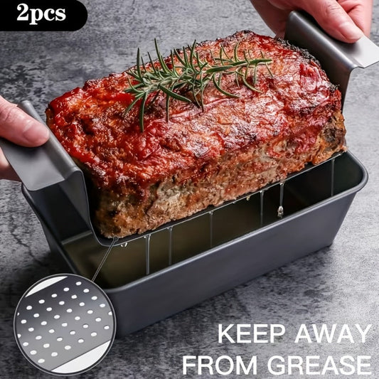 Nonstick Meatloaf Pan with Drain Tray, 2-Piece Carbon Steel Loaf Pan Set for Baking, Fat-Reducing Bread Pan with Insert