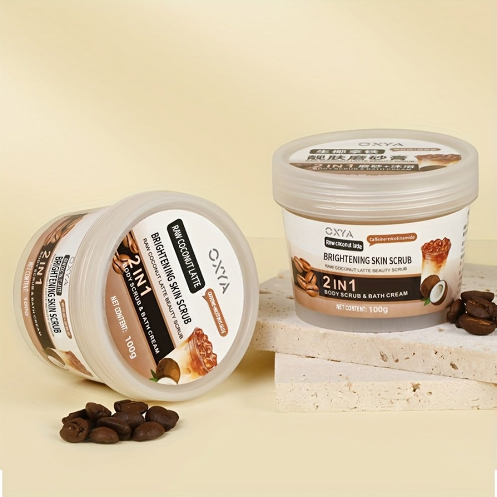 Exfoliating Body Scrub with Coconut Oil & Shea Butter – Raw Coconut Latte Sugar Scrub for Women, Deep Moisturizing Face & Body Exfoliator