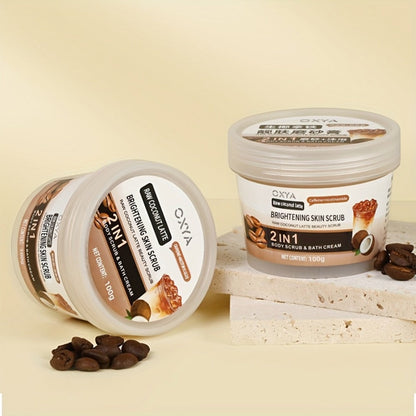 Exfoliating Body Scrub with Coconut Oil & Shea Butter – Raw Coconut Latte Sugar Scrub for Women, Deep Moisturizing Face & Body Exfoliator