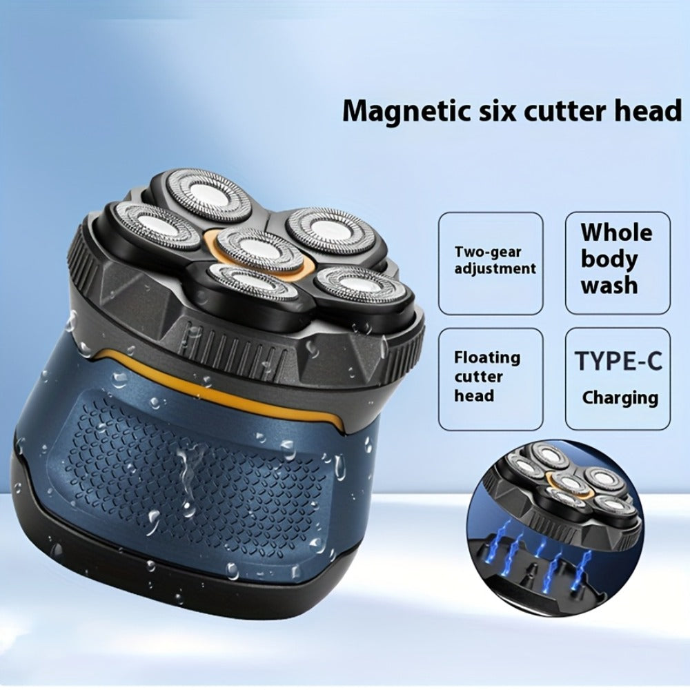 6D Floating Head Bald Head Shaver Self-Cut Electric Hair Clipper – 10W High Power 1400mAh USB-C Charging LED Display Two-Speed Travel Lock