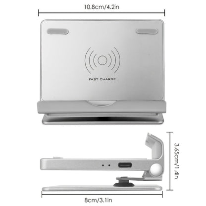 Silvery 360-Degree Rotating Wireless Charging Stand with Micro-USB and USB-C Input Port Design
