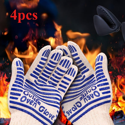 Silicone Oven Mitts with Fingers Heat Resistant Gloves for Cooking Baking BBQ Grilling – Kitchen Oven Gloves 2pcs or 4pcs Set
