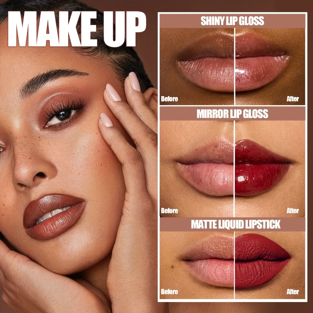 12-Piece Velvet Matte Lipstick Set Mirror Finish Waterproof High Pigment, for Makeup, Travel and Everyday Vanity Use