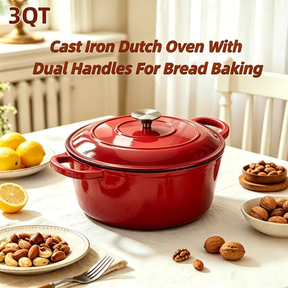 3QT Enameled Cast Iron Dutch Oven with Dual Handles, Fitted Lid and Three Color or Style Options