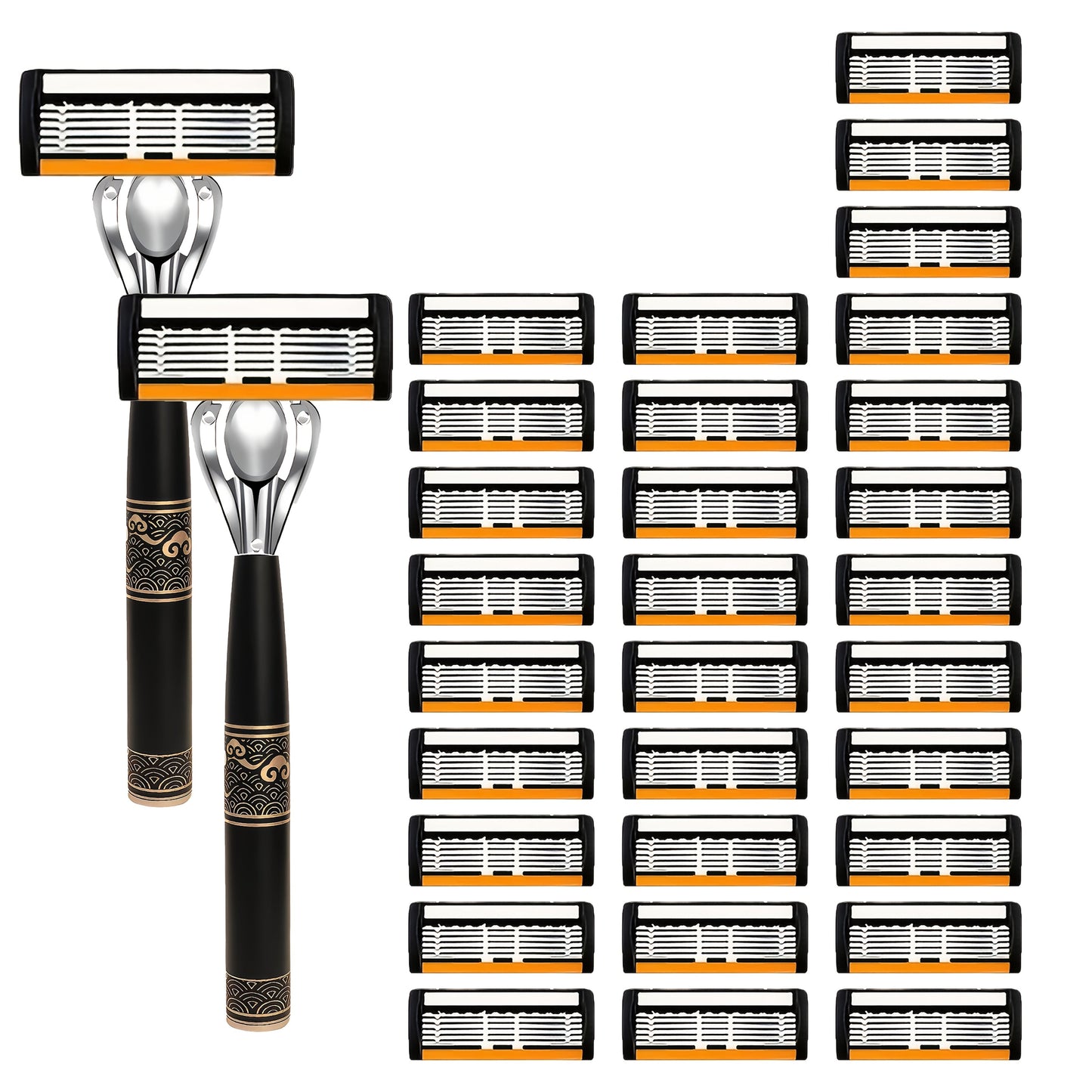 Men's Razor 6-Layer Blade Refill Kit with Handle Smooth Precise Shaving – Multiple Options 6 12 24 30 36 Blades Cartridge Razor