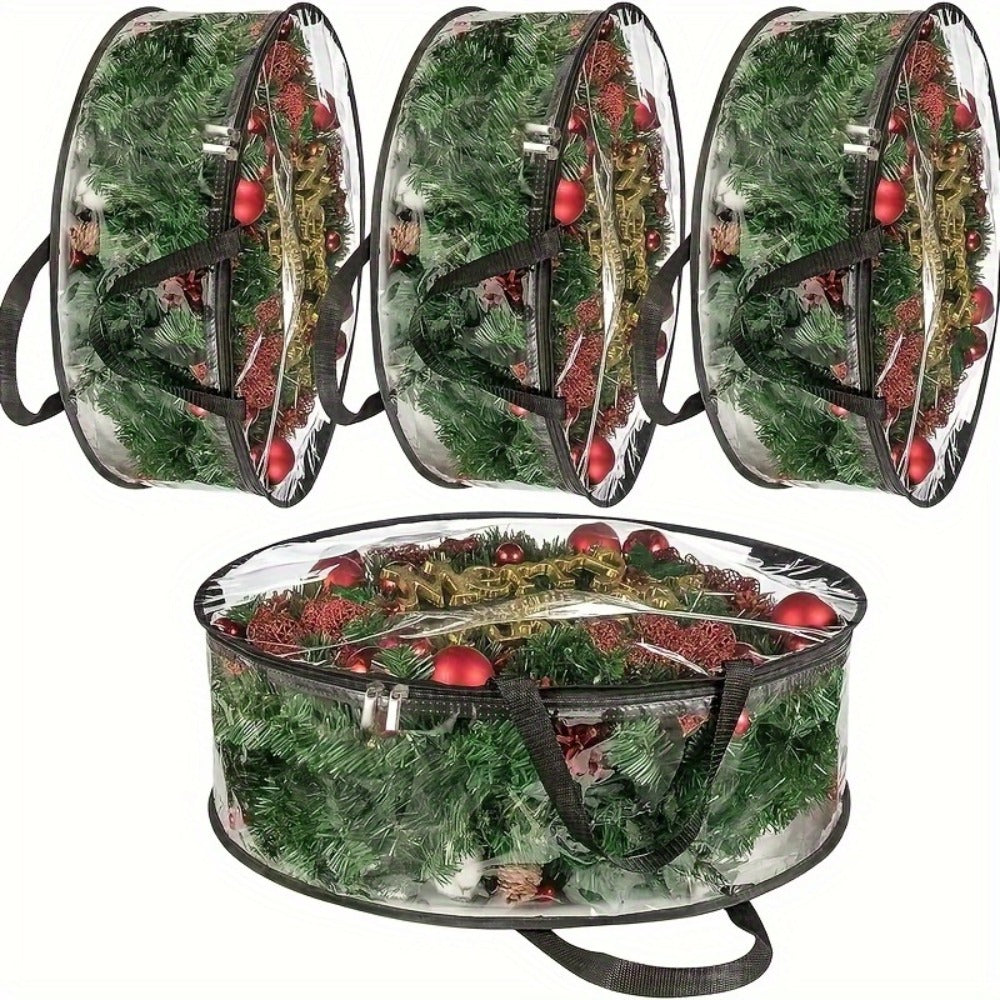 Wreath Storage Bags Heavy Duty PVC Garland Protectors with Handles – 24 & 30 Inch Transparent Christmas Wreath Organizer, 2 or 4 Pack