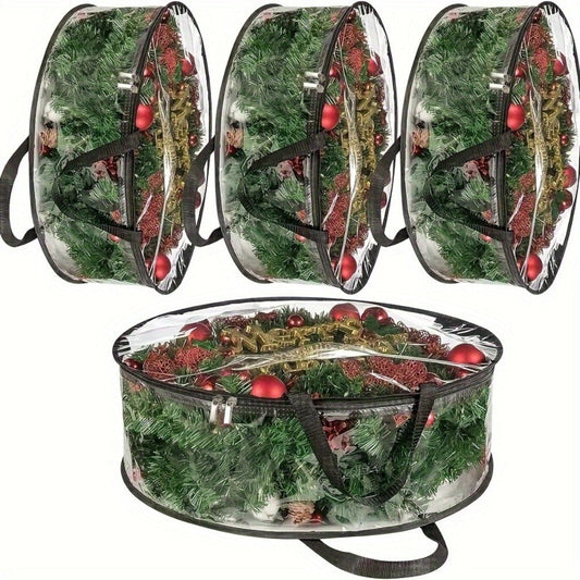 Wreath Storage Bags Heavy Duty PVC Garland Protectors with Handles – 24 & 30 Inch Transparent Christmas Wreath Organizer, 2 or 4 Pack