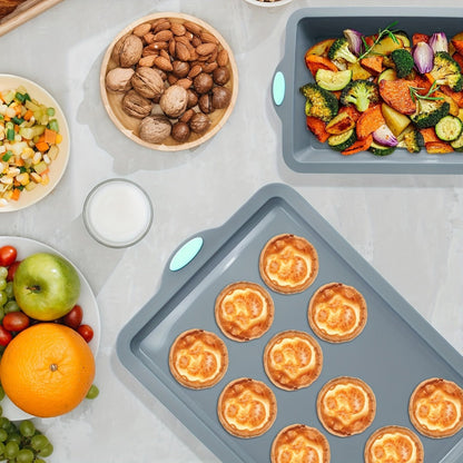 Silicone Baking Pans Set 4-Piece, Nonstick Bakeware with Metal Reinforced Frame, Includes Baking Sheet