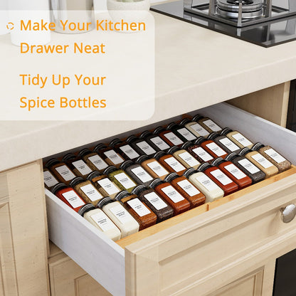 Spice Drawer Rack Kitchen Organizer 4-Tier Expandable Bamboo Tray Adjustable from 12 to 23 Inches