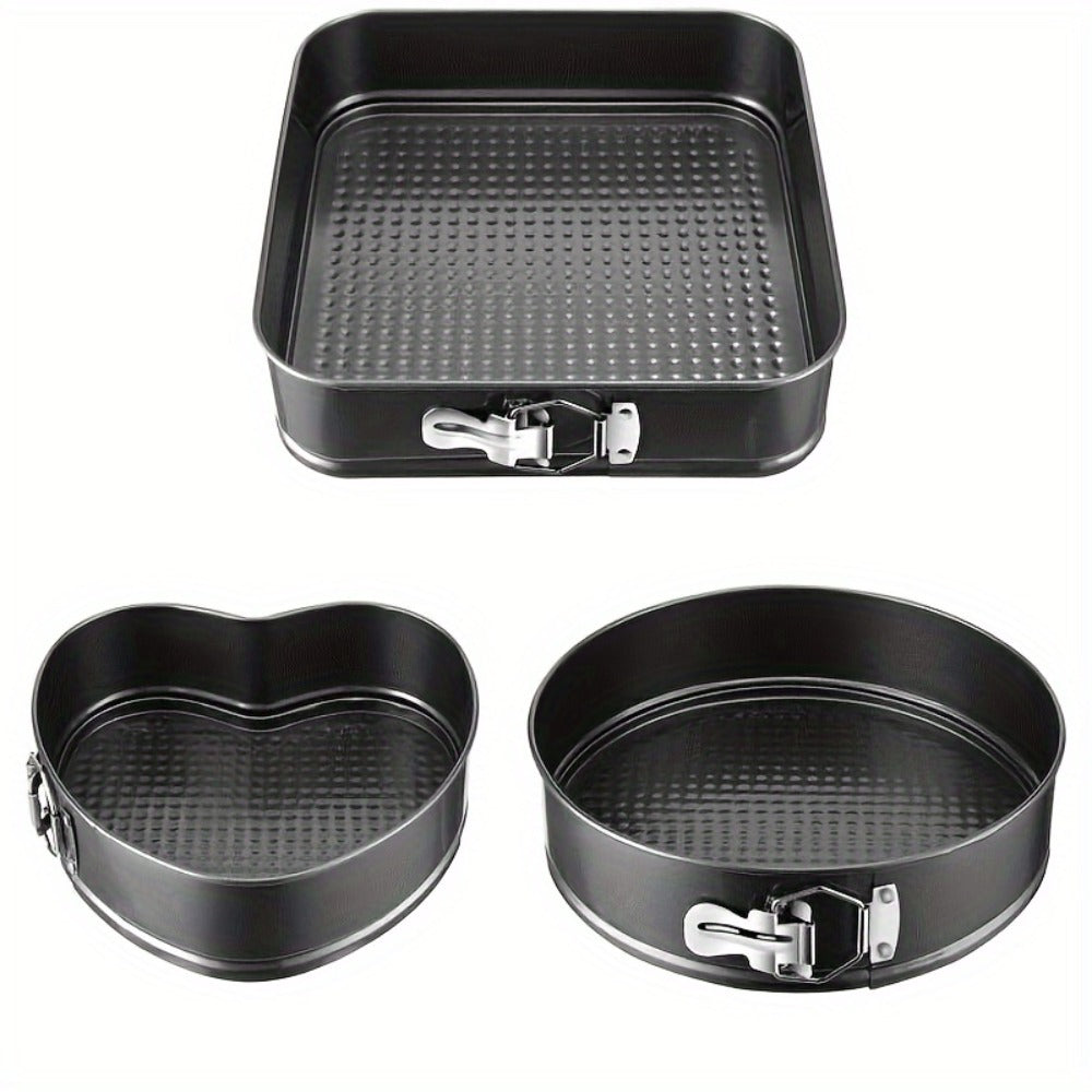 Removable Bottom Cake Pan Set, Nonstick Carbon Steel Round & Heart Shaped Springform Baking Pans