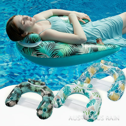 Striped Inflatable Pool Float for Adults – Heavy-Duty PVC Raft Lounge Chair with Cup Holders, Leak-Proof Design for Lake River Ocean Beach