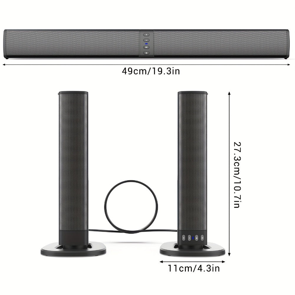 2-in-1 Detachable Wireless Soundbar for Smart TV, Surround Sound Bar with Bluetooth, RCA & AUX, Volume Control
