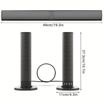 2-in-1 Detachable Wireless Soundbar for Smart TV, Surround Sound Bar with Bluetooth, RCA & AUX, Volume Control