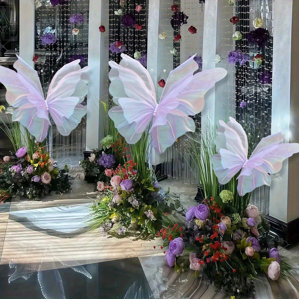 Pink Butterfly Wall Decorations, Three-Piece Set with Layered 50 x 42cm Wing Designs for Hanging Displays