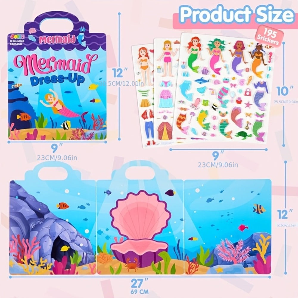 Reusable Sticker Books for Toddlers Girls 3 Pack, 3D Foam Sticker Activity Books Mermaid Princess Fashion Themes