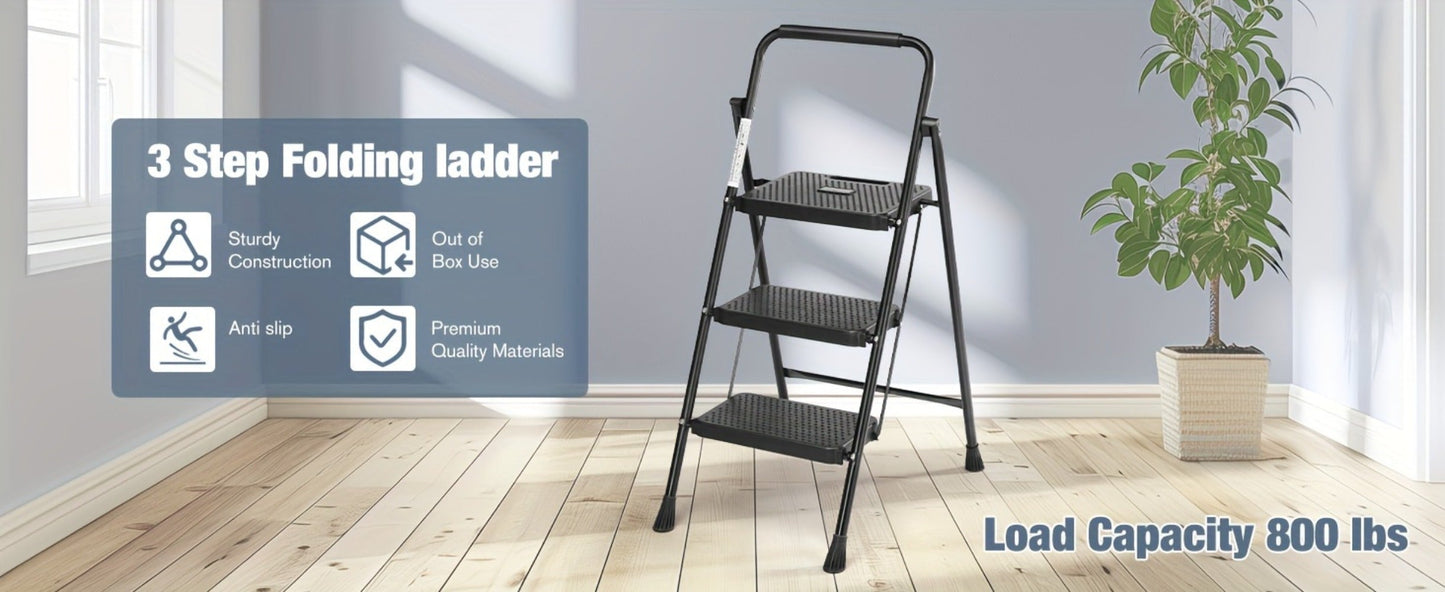Folding Steel Step Stool with Storage Shelf & Wide Anti-Slip Pedal, 2/4-Step Sturdy Portable Step Ladder for Home