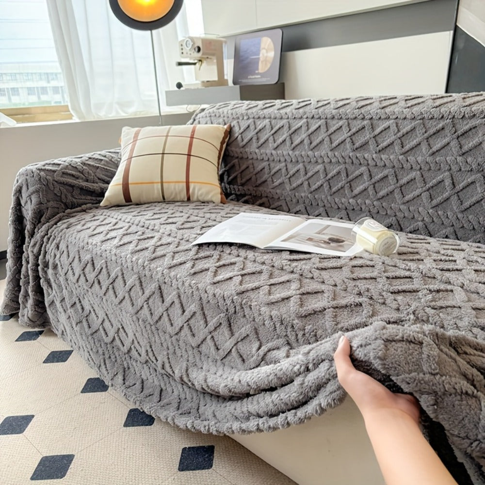 Sofa Cover 300 GSM Shu Velveteen Jacquard Throw in Three Sizes and Five Solid Colors for Armchair to Sectional