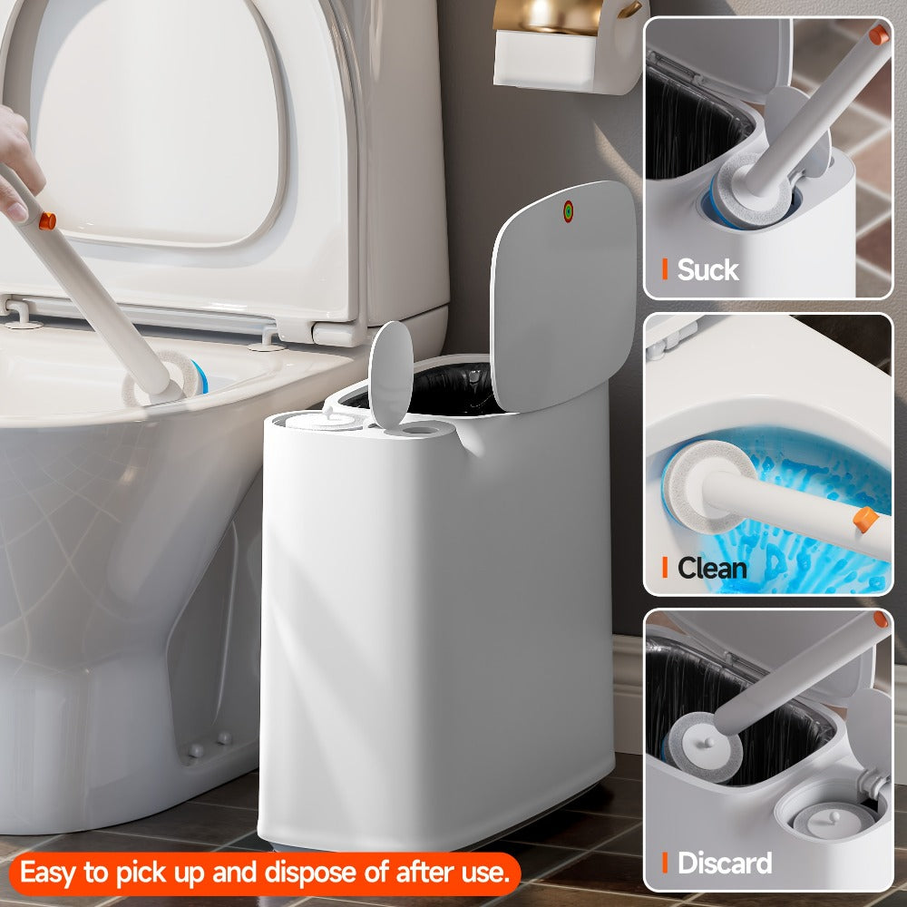 Disposable Toilet Brush with Trash Can 3-in-1 Set Replaceable Brush Heads Space-Saving for Entryways, Bedrooms and Living Spaces