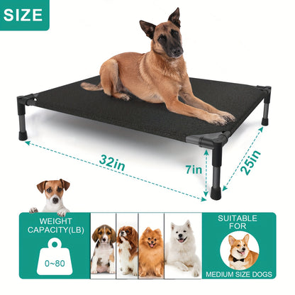 Elevated Dog Bed Cooling Cot – Breathable Mesh Dog Cot for Indoor and Outdoor Use, No-Tool Assembly Anti-Slip Feet Frame