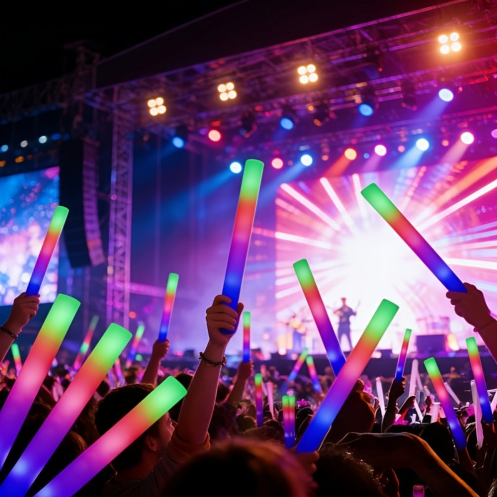 LED Foam Glow Stick Party Supplies Pack with 30 Multi-Color Flashing Sticks and Included Batteries