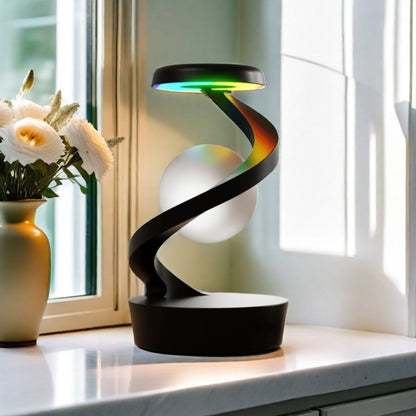 Floating Rotating Night Light with Wireless Charger, Smart Desktop Visual Levitating Lamp with Light Sensor
