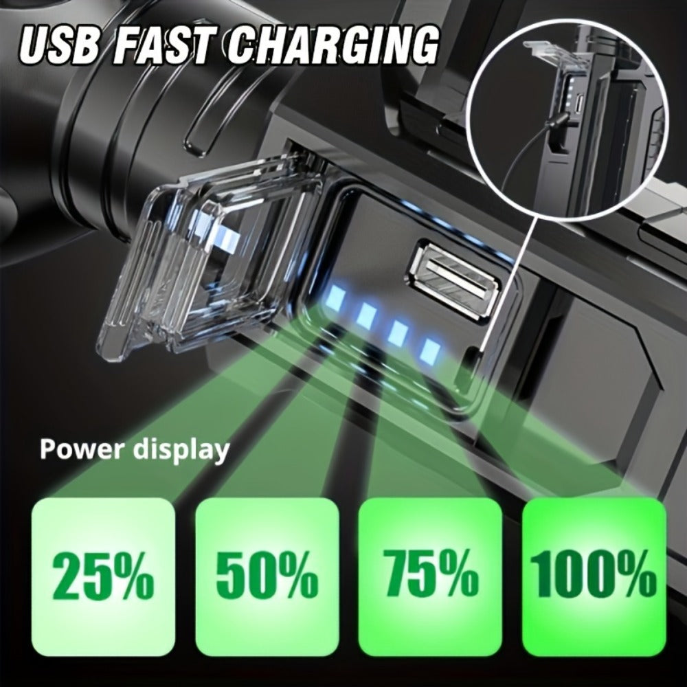 XHP90 High Power LED Flashlight USB Rechargeable Powerful Spotlight Searchlight, 4 Modes for Camping, Travel and Outdoor Use