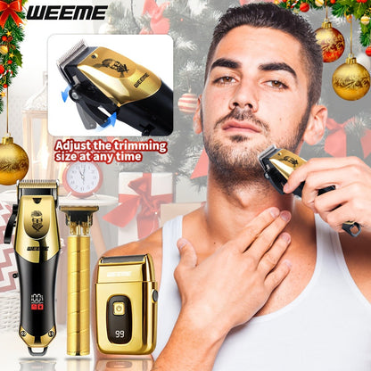 Hair Clippers & Trimmers WEEME Golden Three-Piece Set with Full-Size Clipper, T-Blade Detailer and Foil Shaver